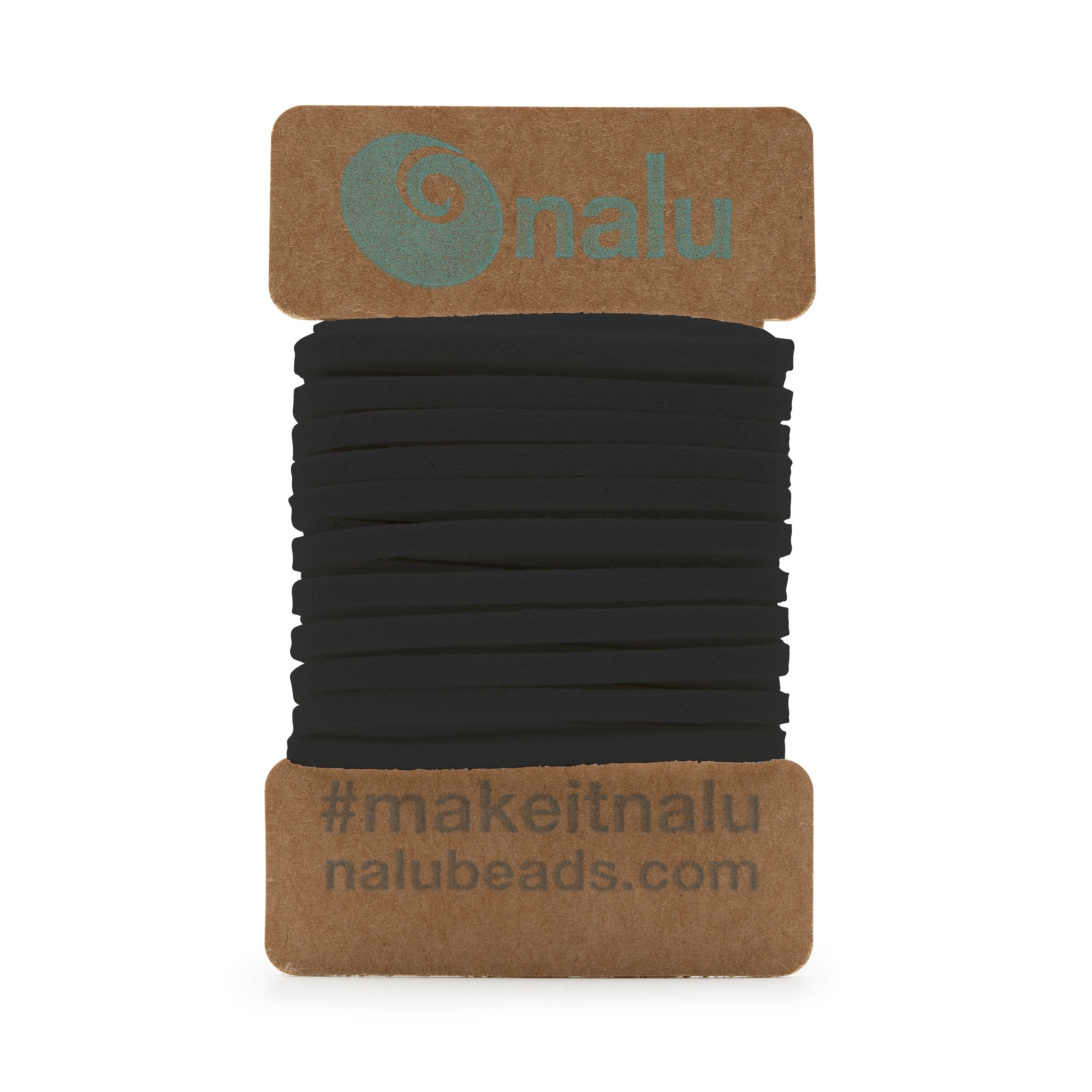 Black cord reel for making macrame surfer bracelets.