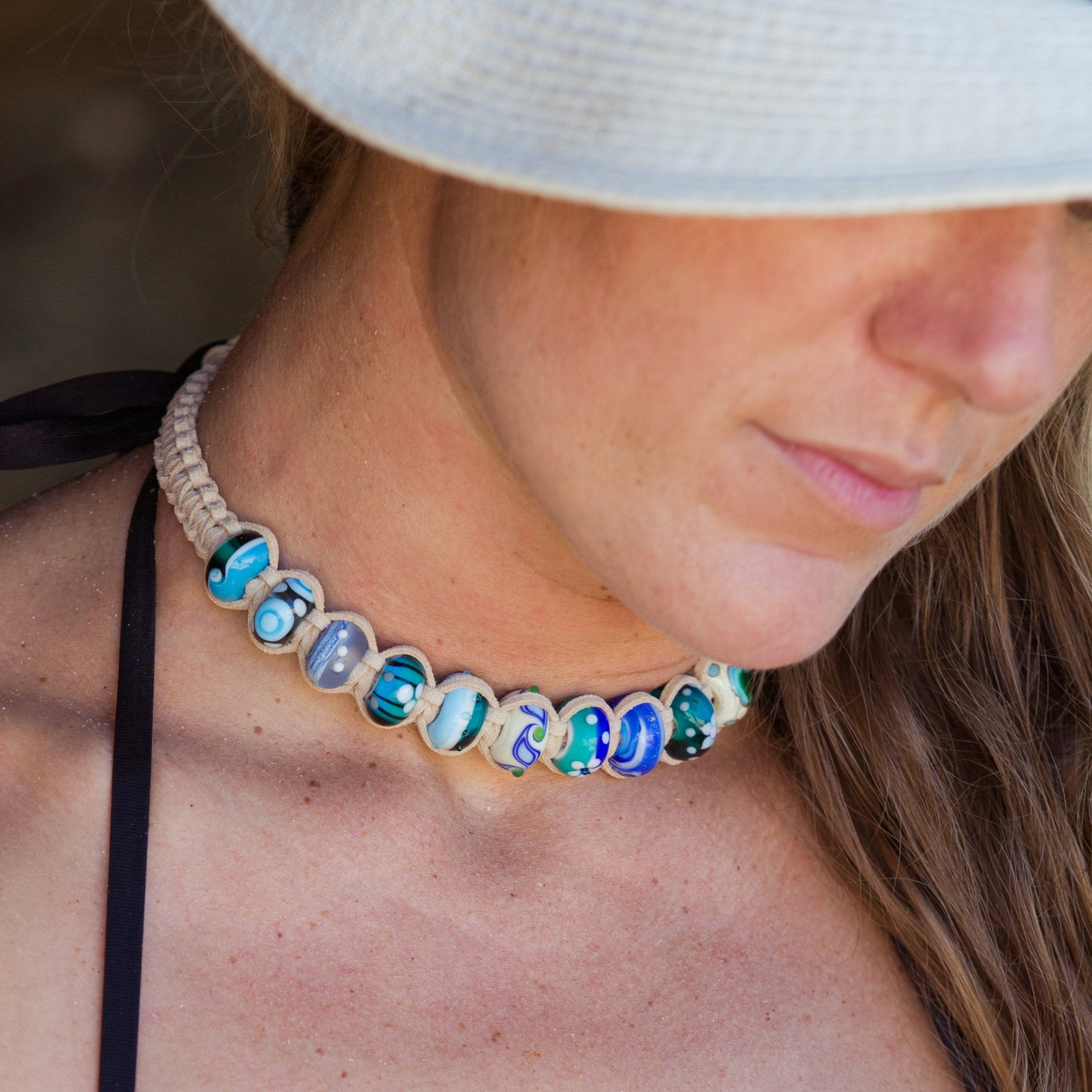 Sand custom choker necklace. with colourful travel keepsake beads.