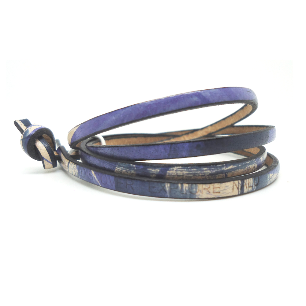 Dark blue and pink leather wrap style bracelet or anklet.