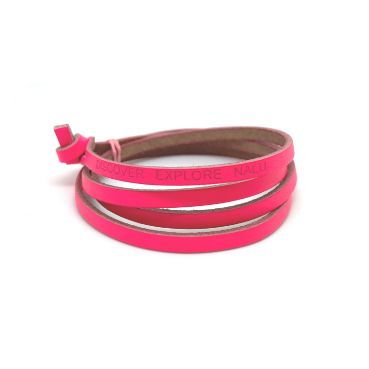 Bright neon pink leather wrap bracelet/anklet.
