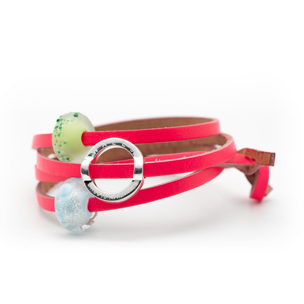 Bright neon pink leather wrap bracelet/anklet.