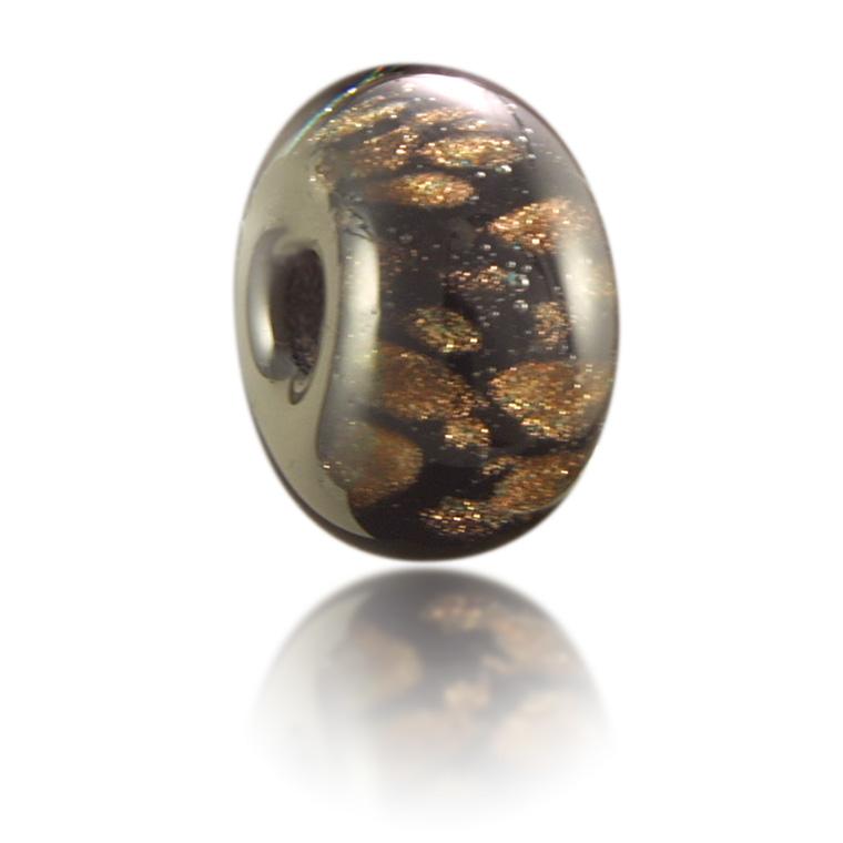 Black and gold glass bead.