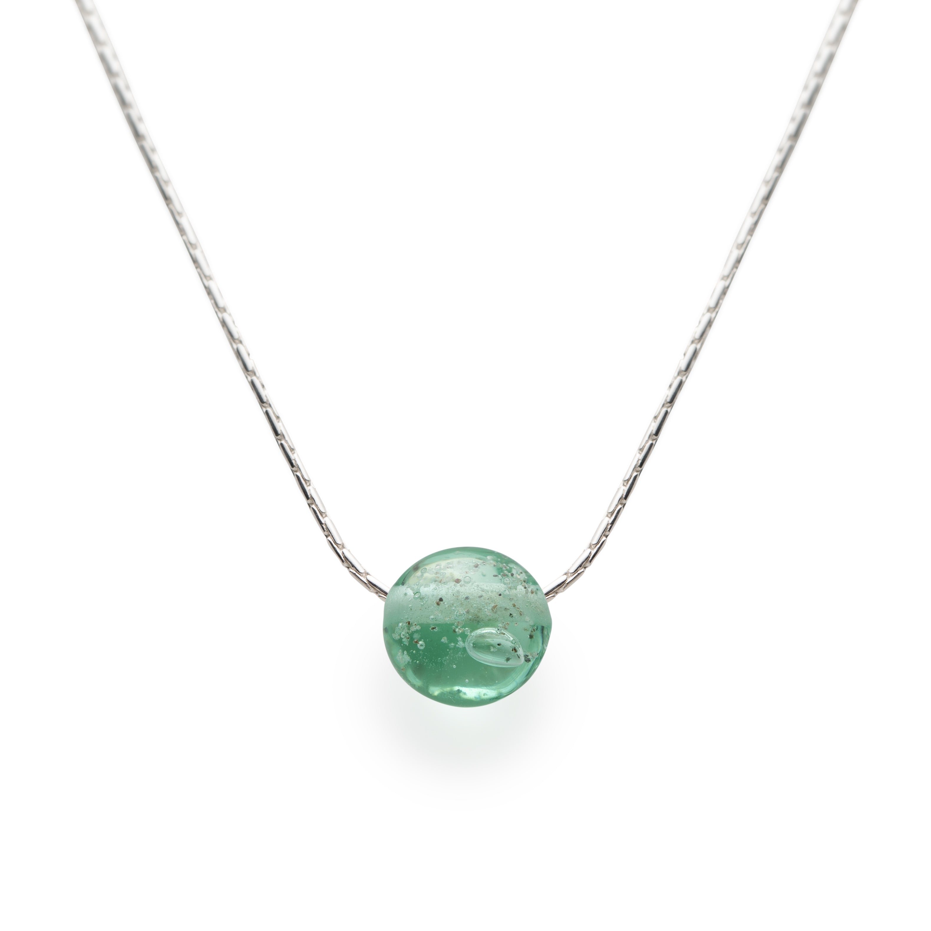 Silver Sand Pebble Necklace - Sea Glass Green