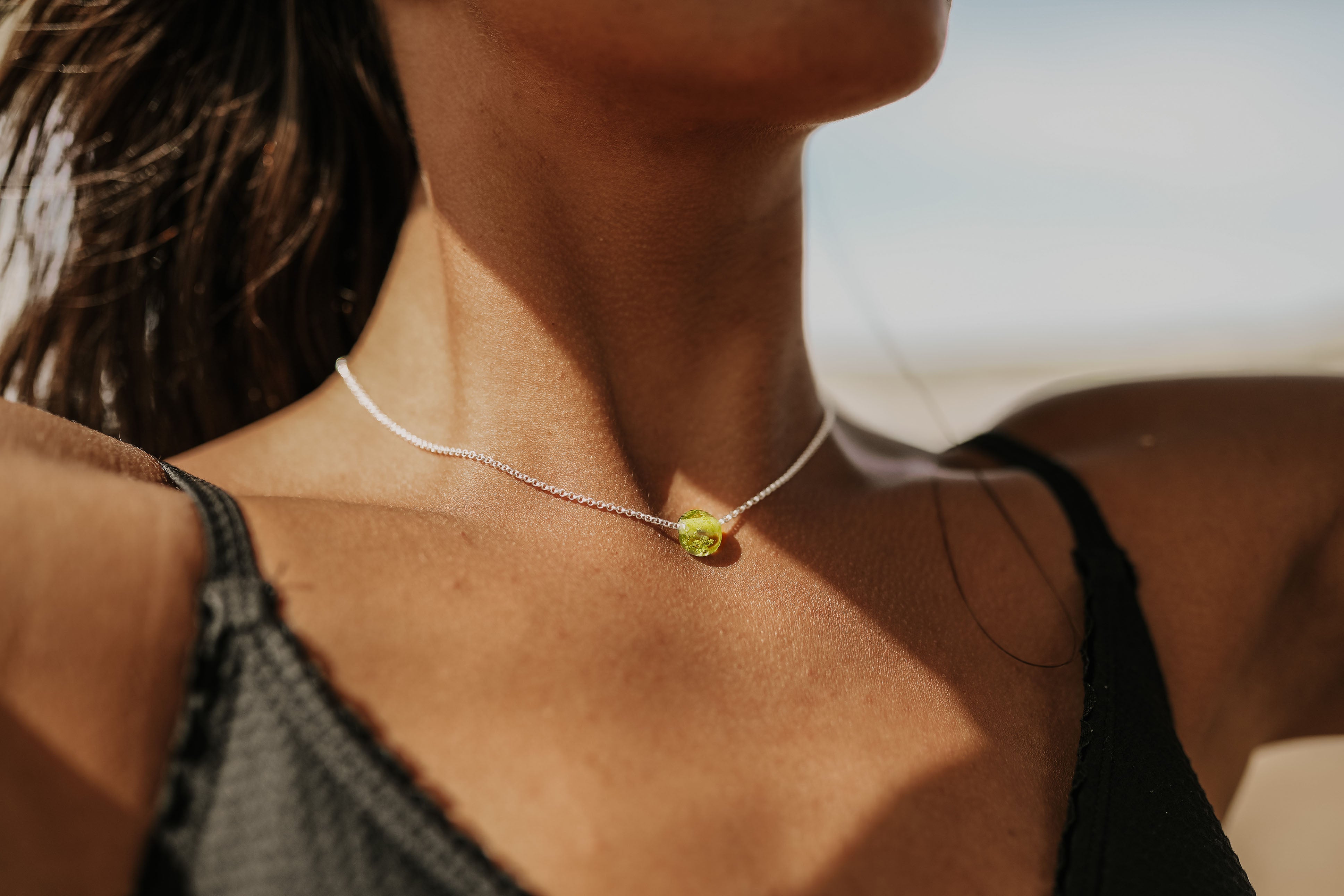 Silver Sand Pebble Necklace - Apple Green