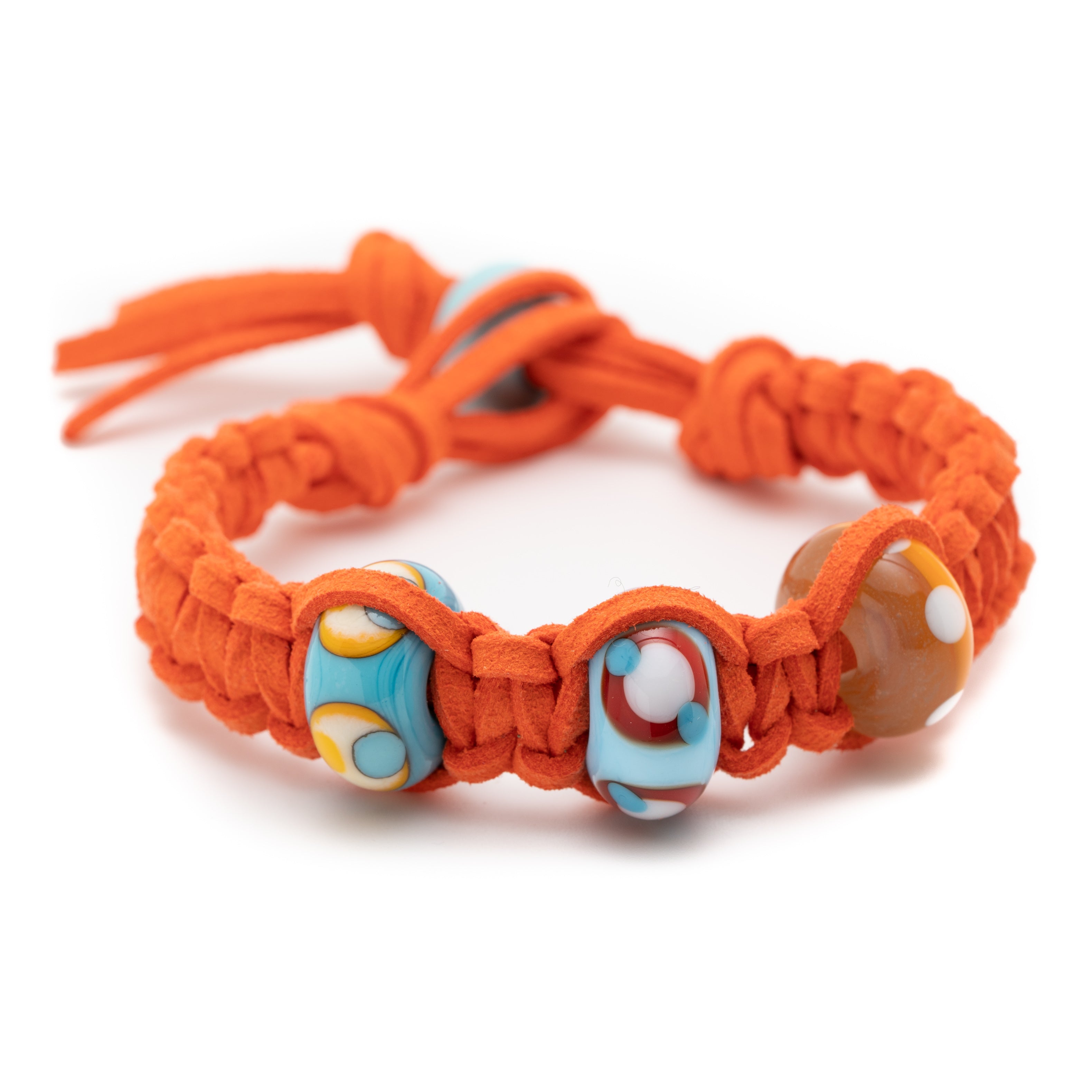 Coral cord bracelet with colourful Sussex beach beads.