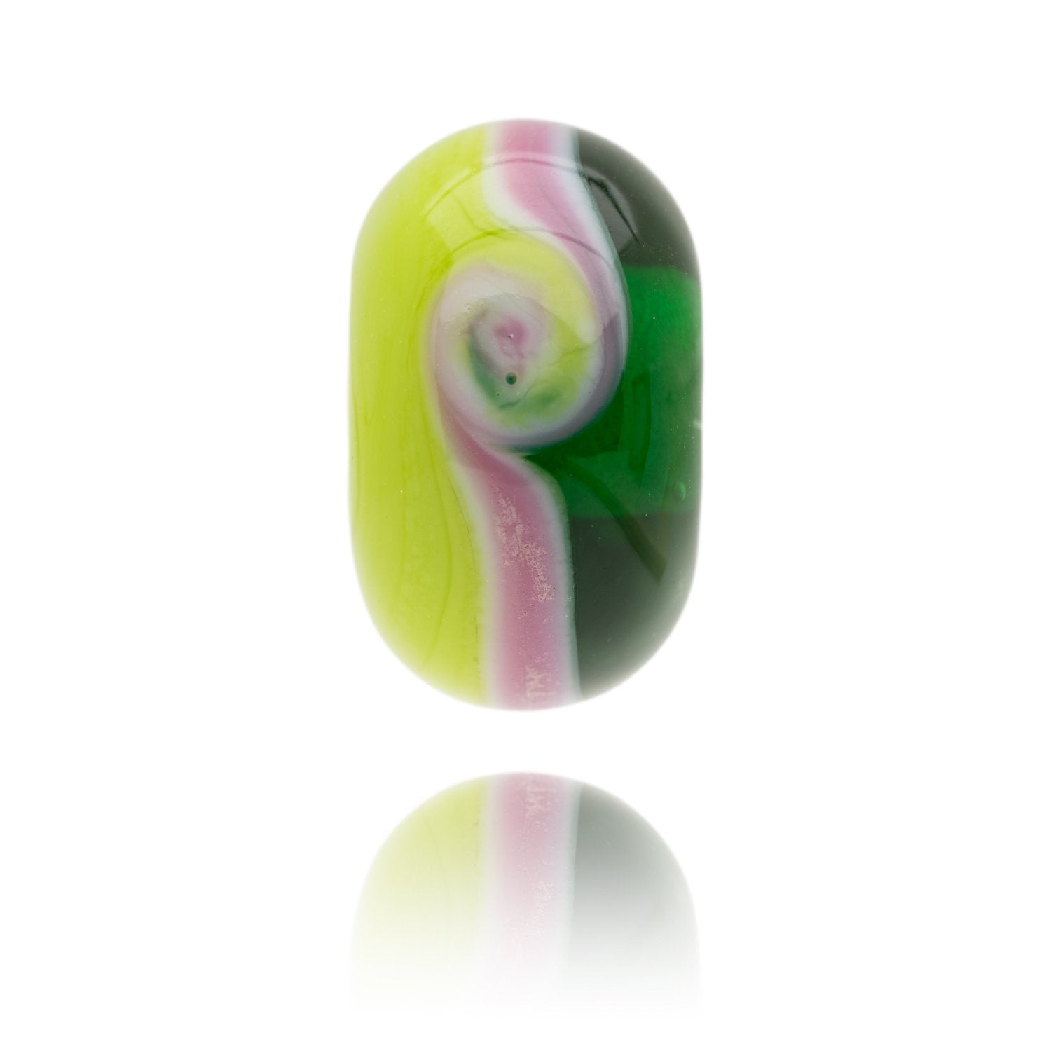 Green, dark green and pink swirl baed being sold in support of Children's Hospice SW.