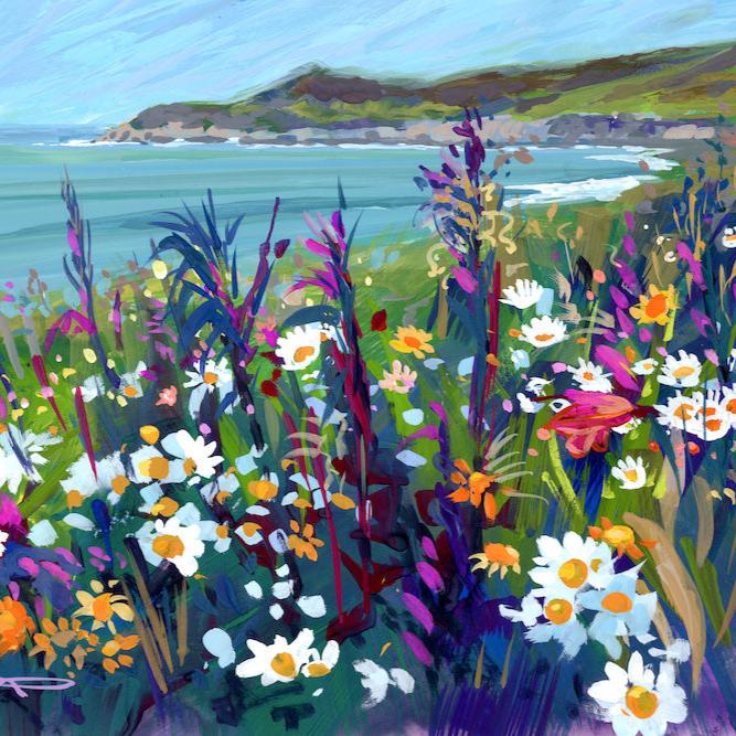 Coastal Spring painting by Steve PP North Devon artist.