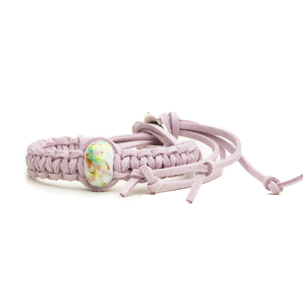 Colourful coastal spring glass bead on thistle cord bracelet.