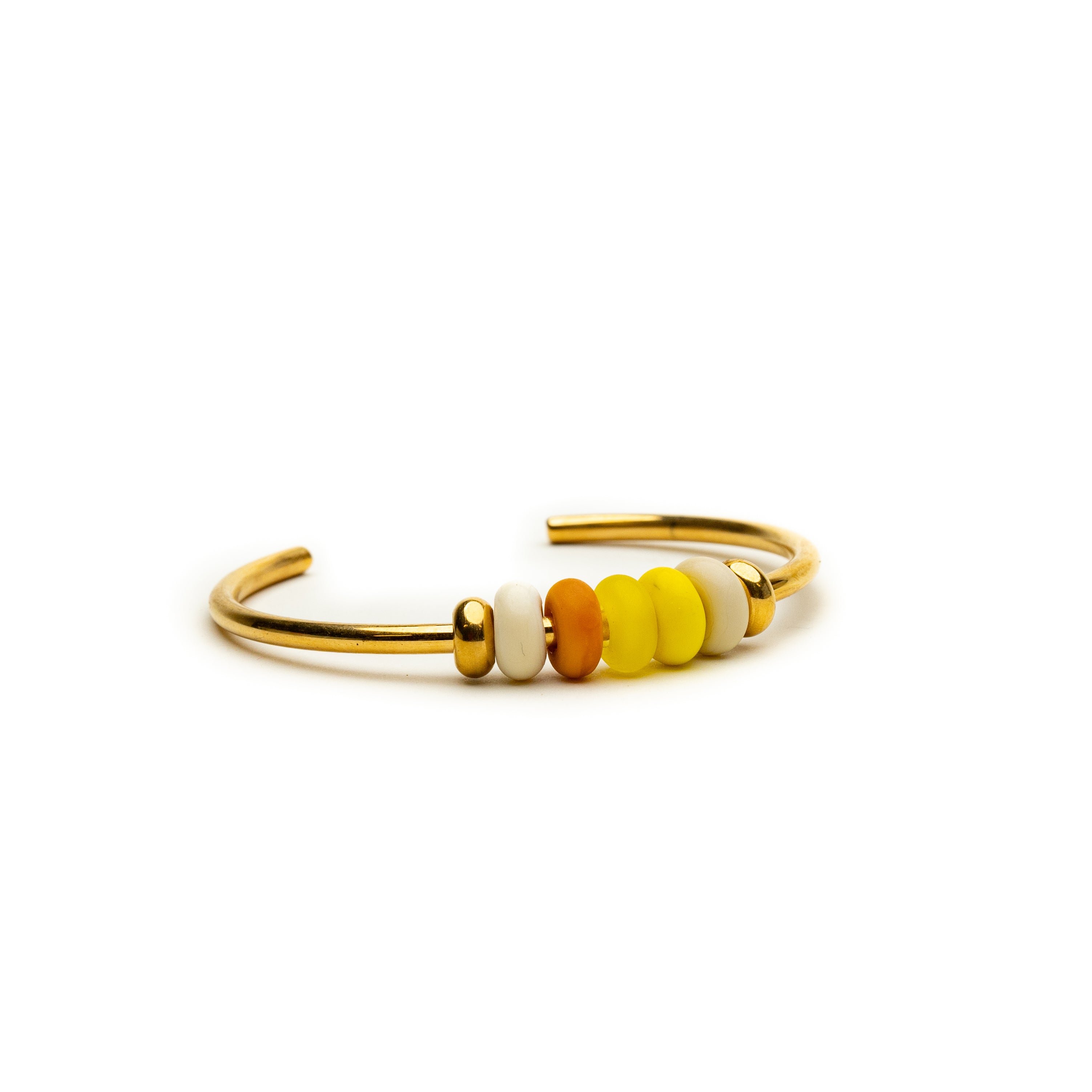 gold bangle with shades of yellow glass beads