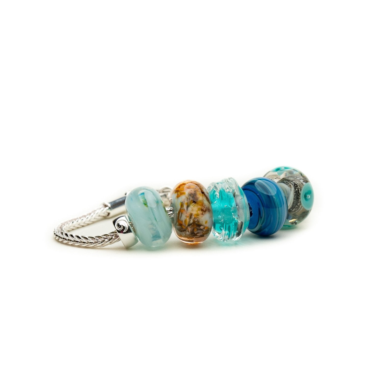 Sterling silver bracelet with beautiful glass beads designed for UK surf and travel destinations.