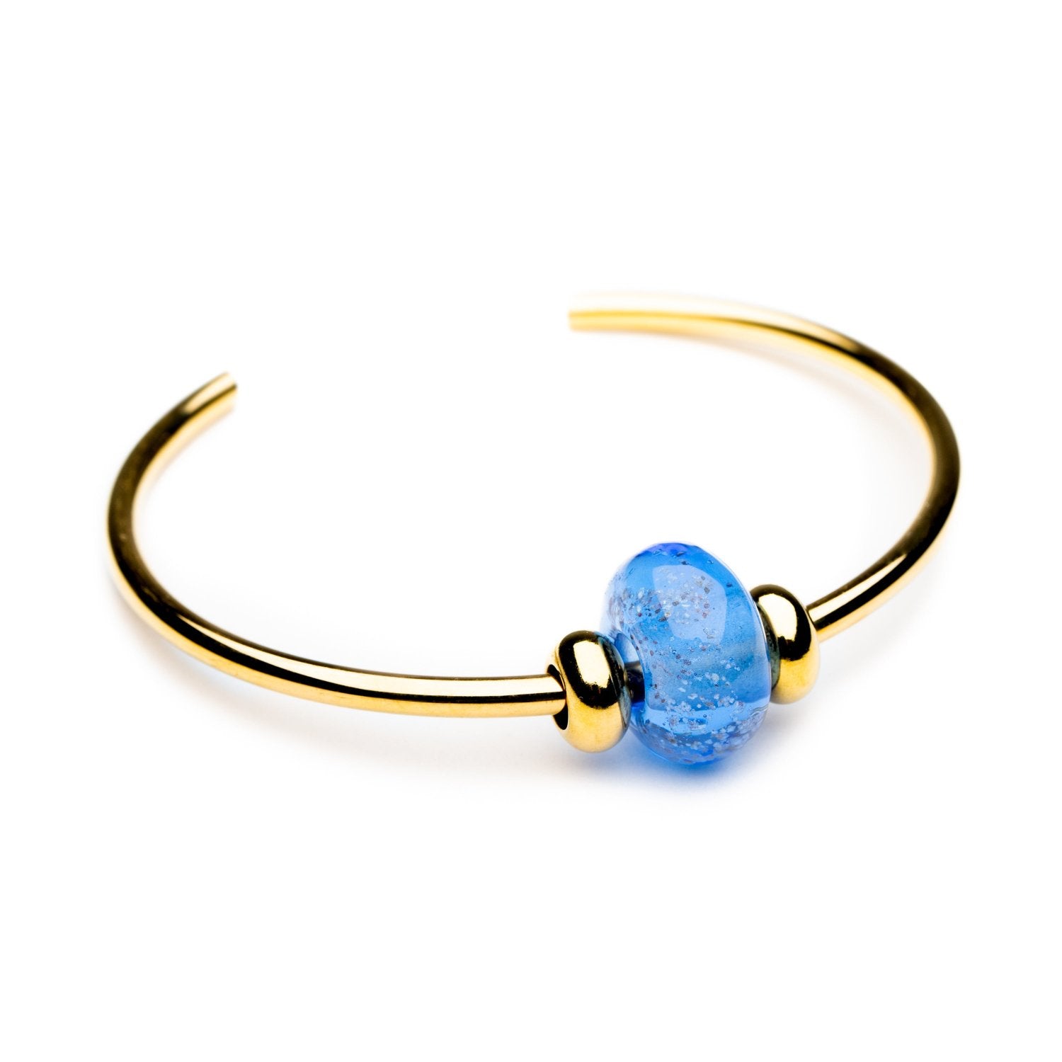 Gold bangle with blue glass bead.