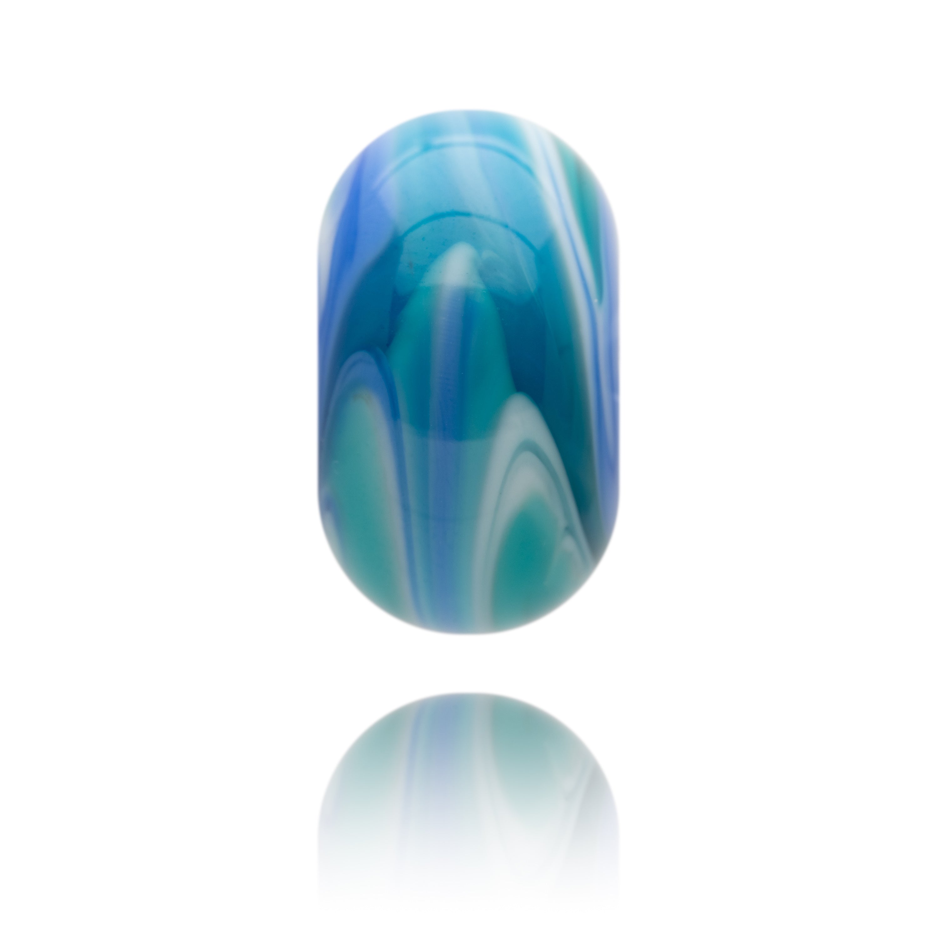 Blue and green swirling glass bead for Gorran Haven in Cornwall