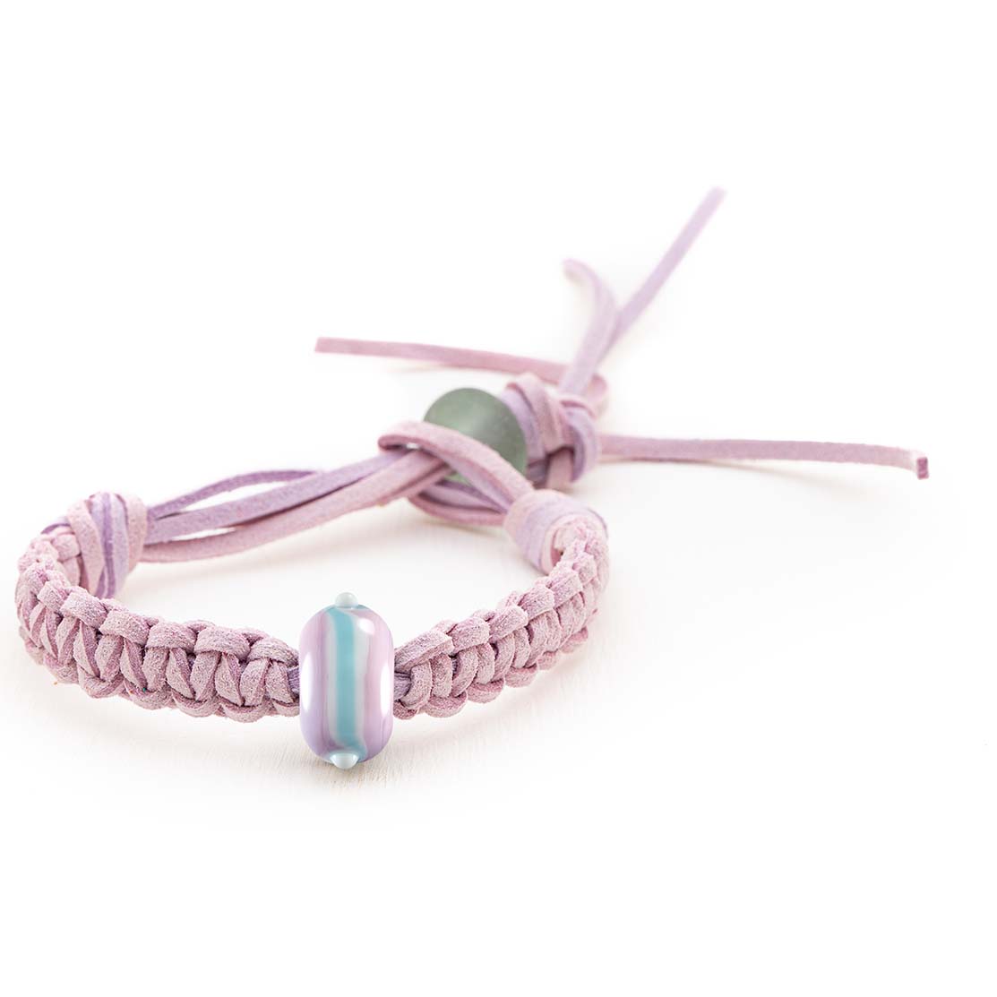 Pink, blue and white striped glass bead bracelet being sold to support the Keep A Breast Foundation.