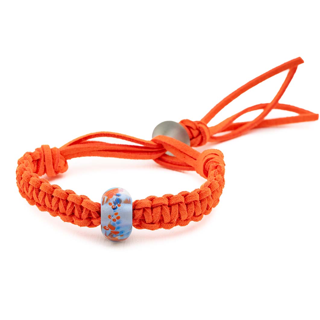 Blue glass bead bracelet with orange speckled 'lobster' being sold in support of the National Poster Charity.