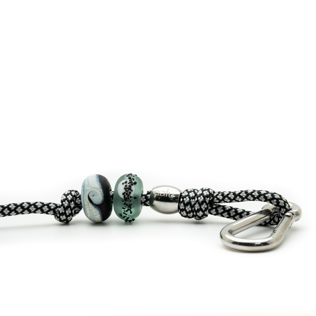 Keychain with beads and metal clasp on a white background