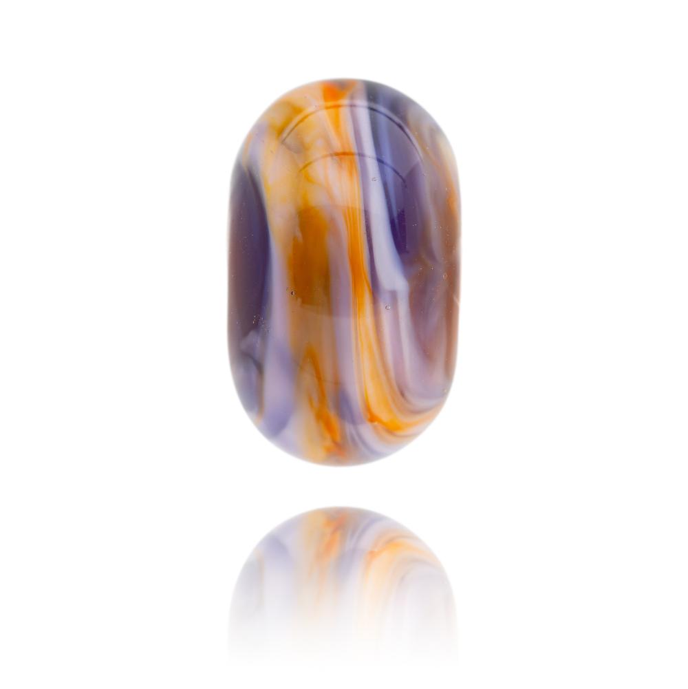 Swirling purple, red and orange glass bead for Mexico .