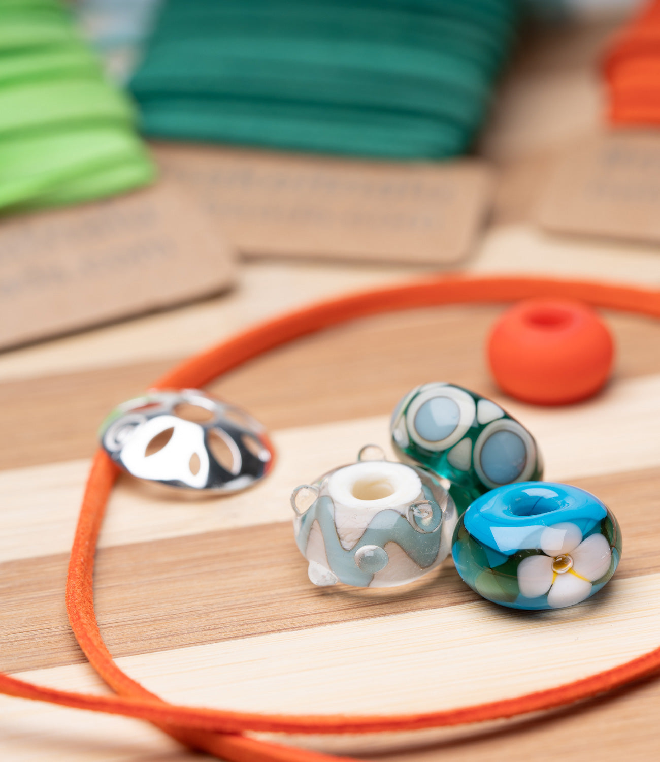 Roller Bead DIY Tie On Bracelet Kit, Rainbow Czech Glass Pony Beads + Lurex  Cord