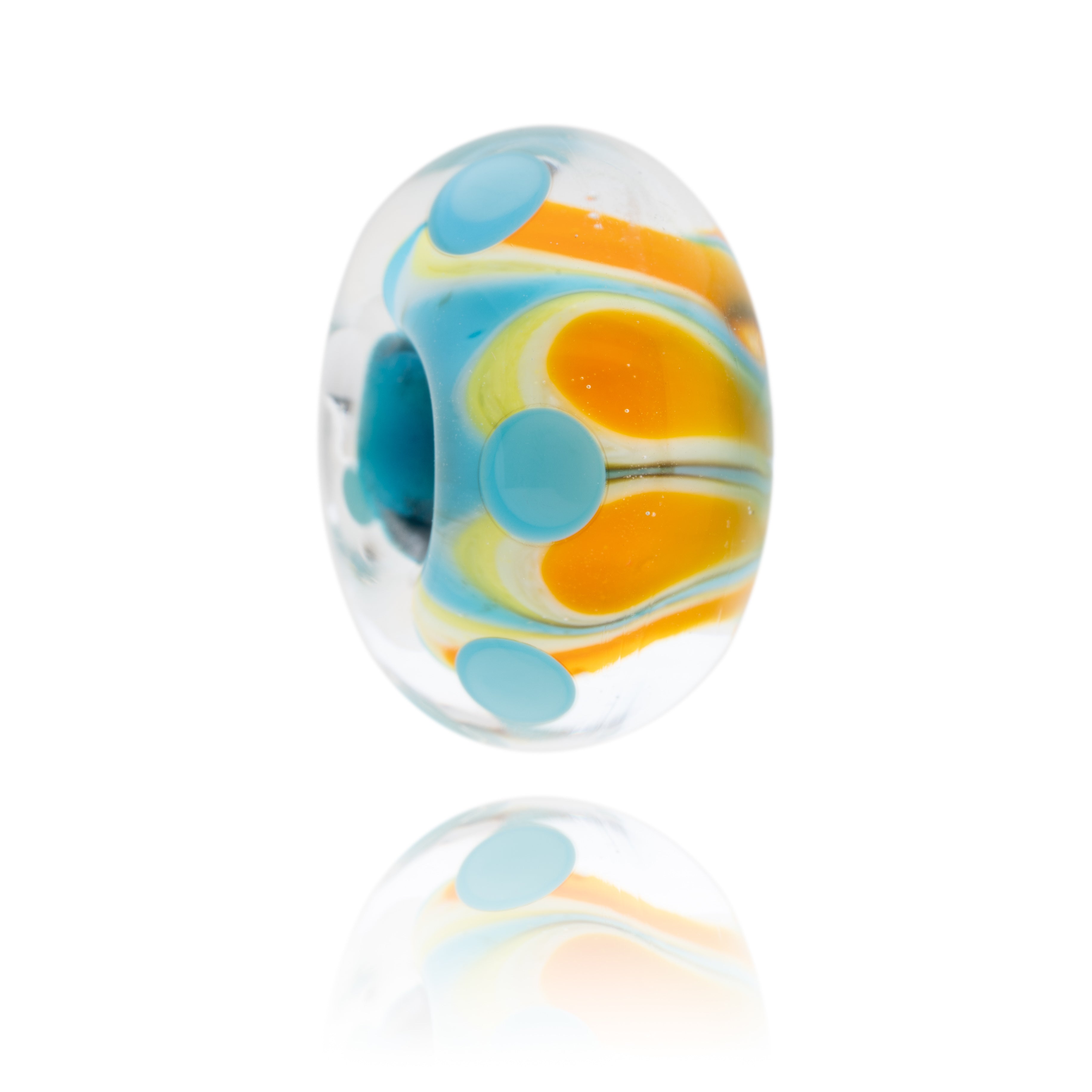 Blue, yellow, orange glass petal design bead for 2025