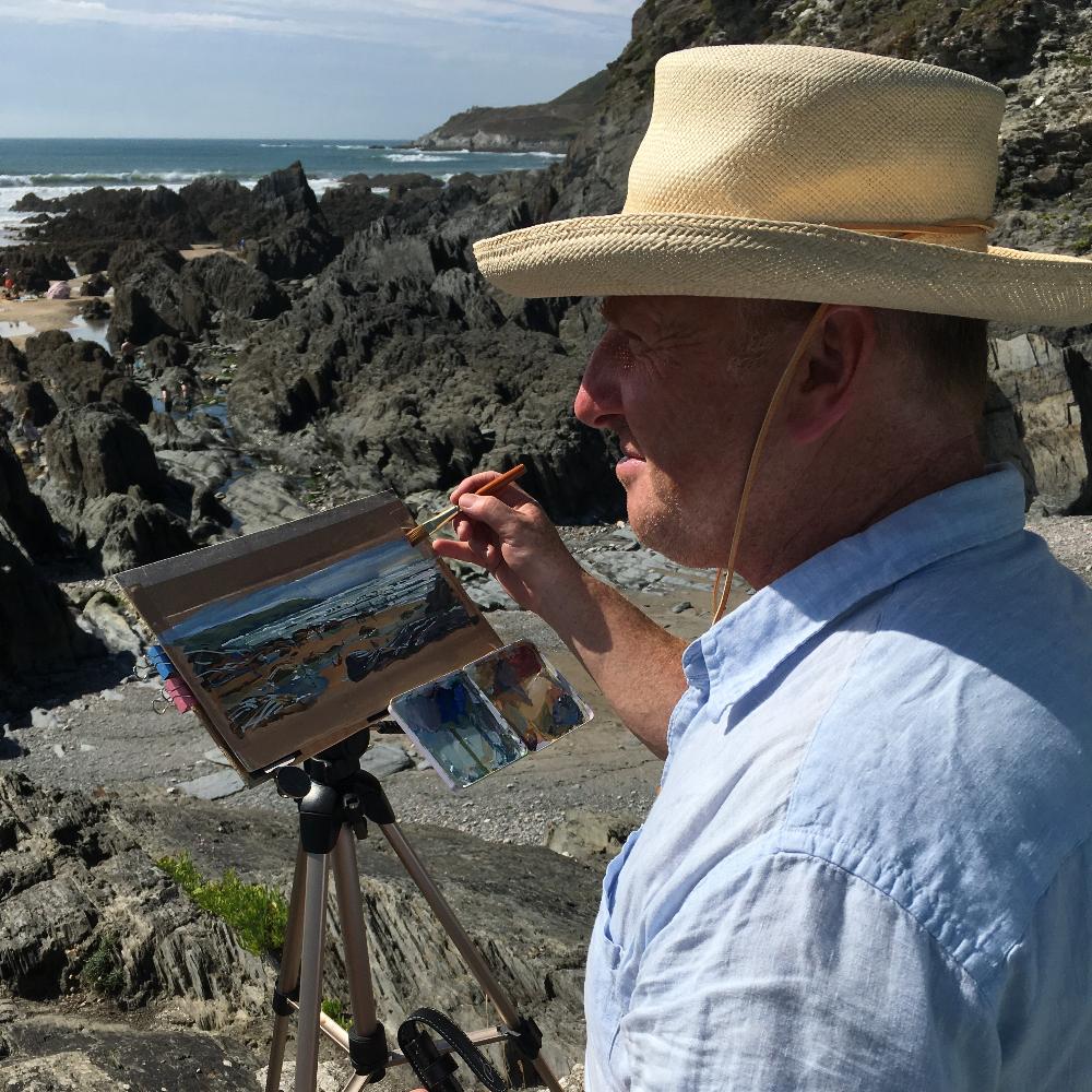 North Devon artist Steve PP on Barbican Beach.