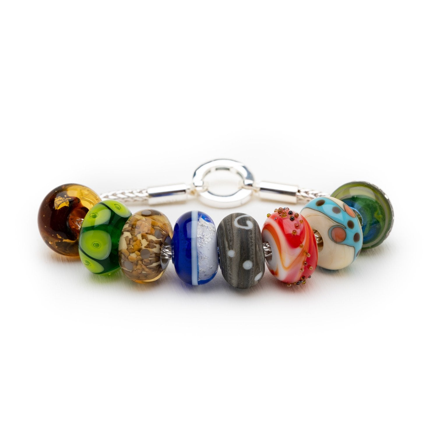 Sterling silver bracelet with beautiful glass beads designed for UK surf and travel destinations.