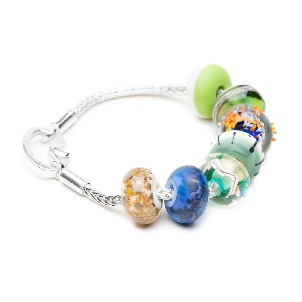 Sterling silver bracelet with beautiful glass beads designed for UK surf and travel destinations.