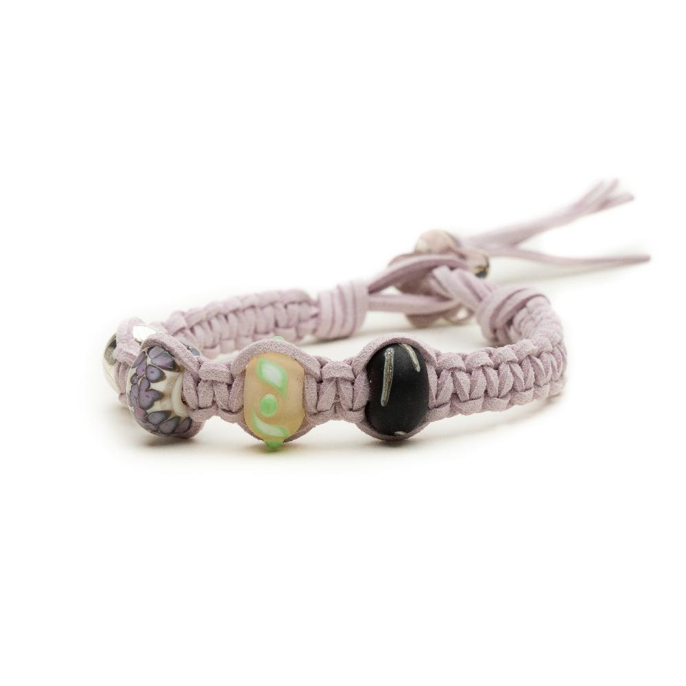 Thistle cord macrame anklet with purple, white, green glass beach inspired beads.