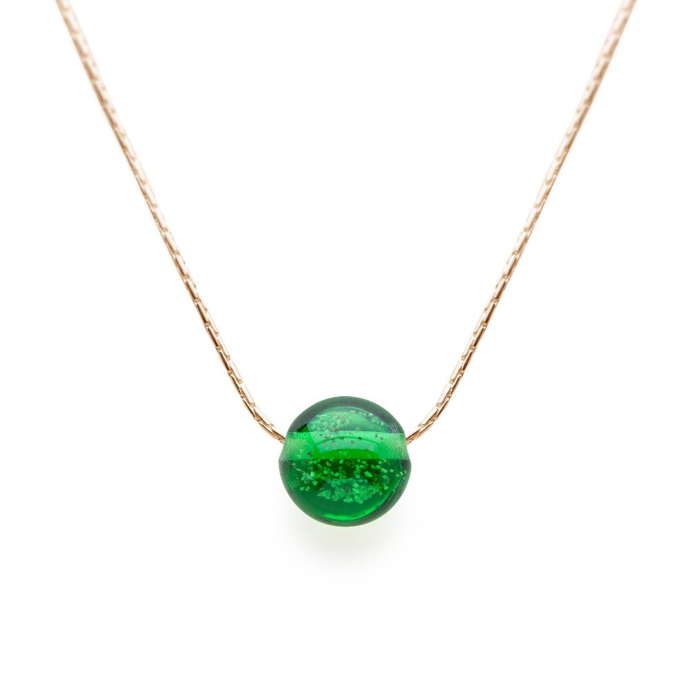 Bright green pebble necklace on fine gold chain.