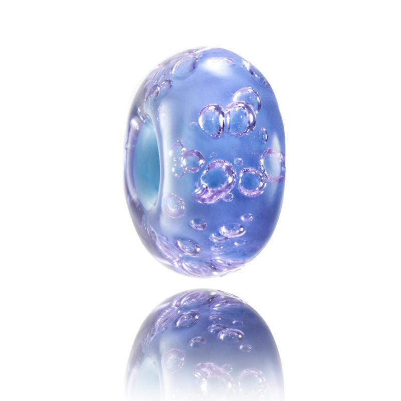 Lavender Murano glass beads with bubbles within the glass inspired by the snow mountain resort of Aspen in the USA.