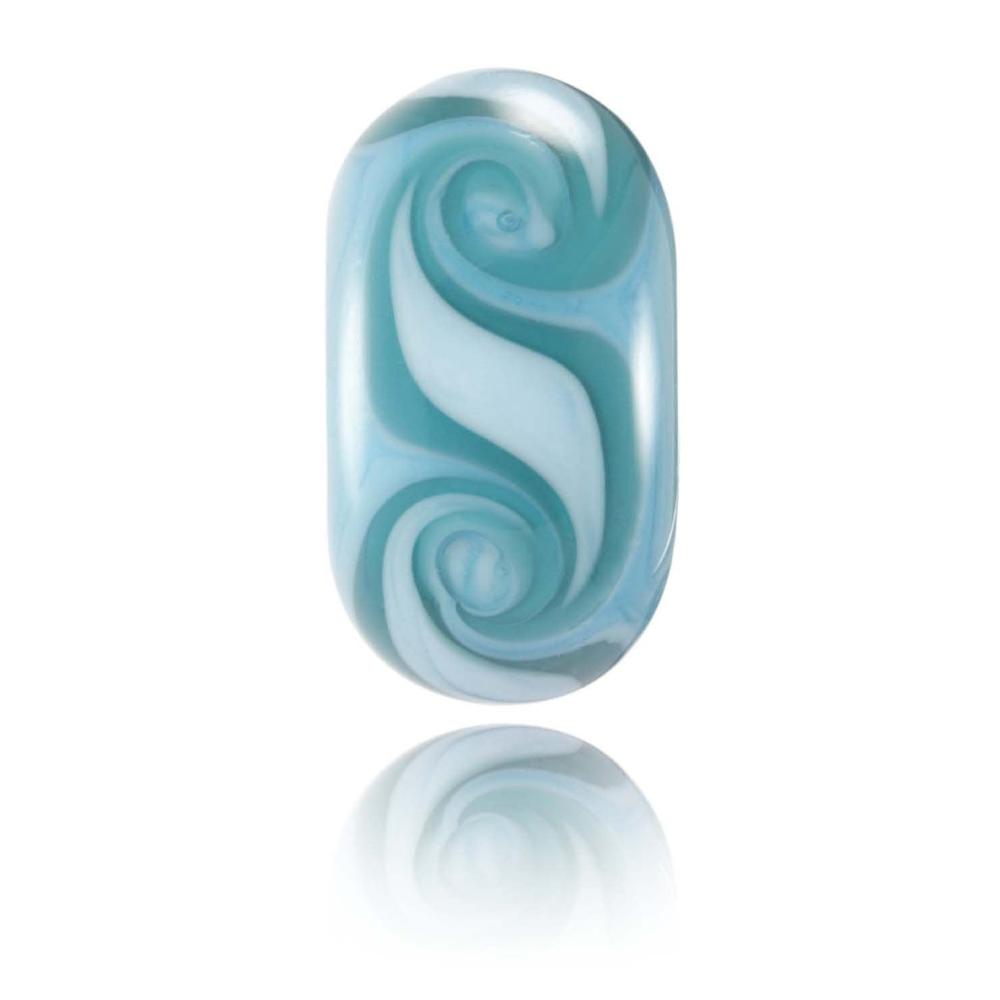 Turquoise swirling glass bead for Gwithian in Cornwall.