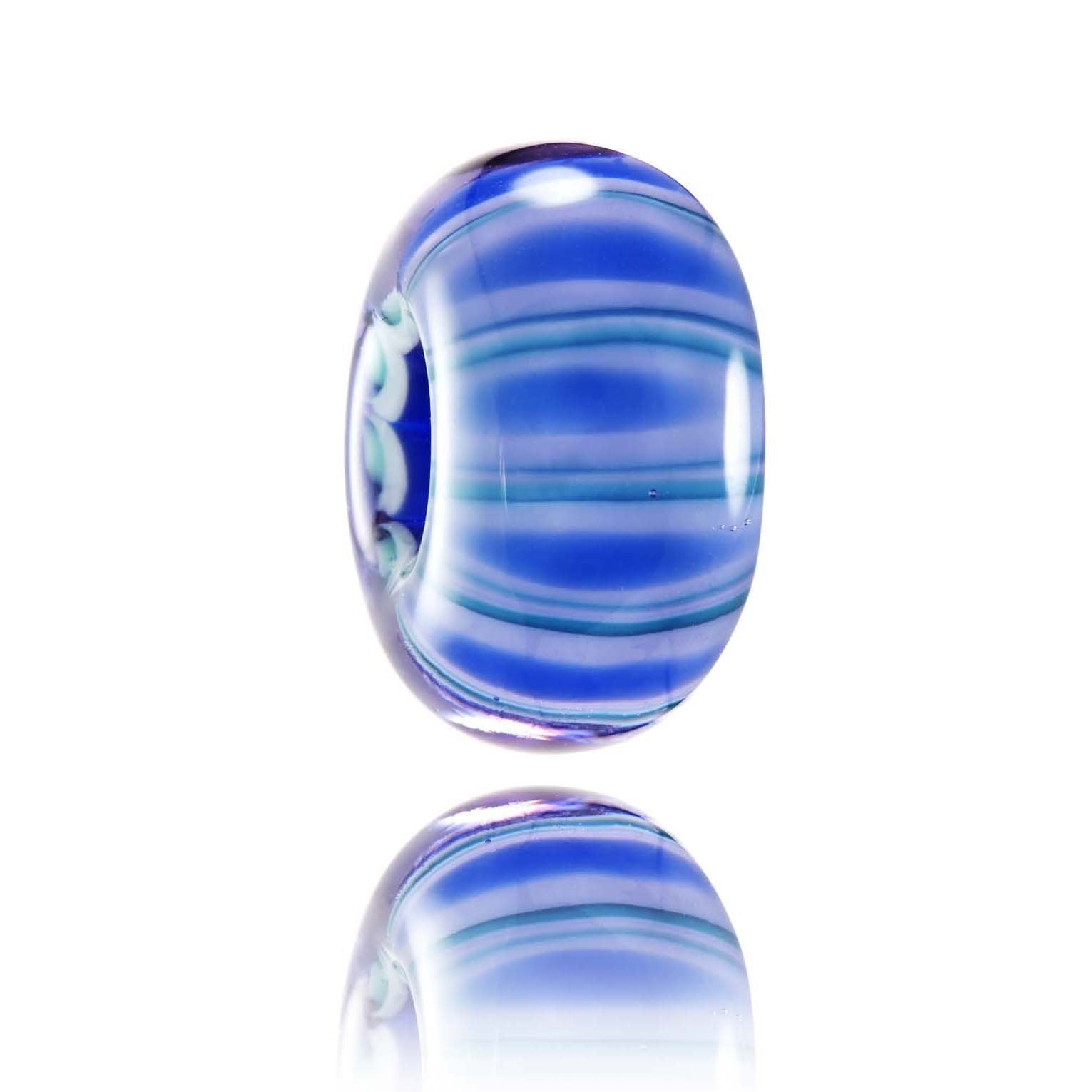 Stripy blue and purple Murano glass bead inspired by the surf beach at Anglet in France.
