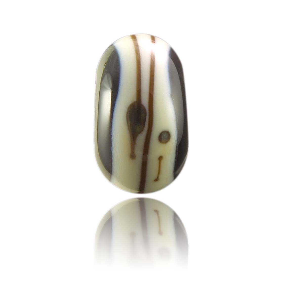 Black and cream glass bead representing Barricade Beach in Woolacombe North Devon