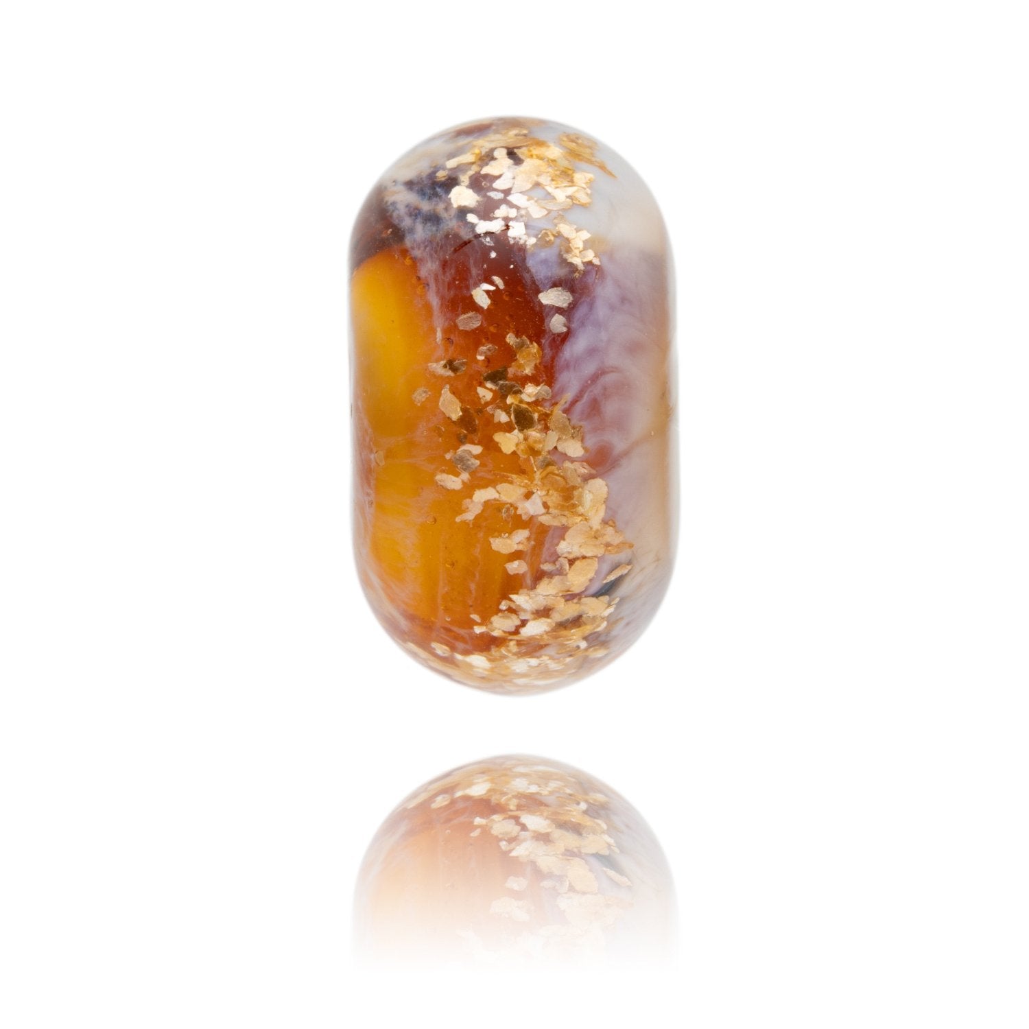 Amber, cream and gold glitter glass bead representing the Orkney Island in Scotland.