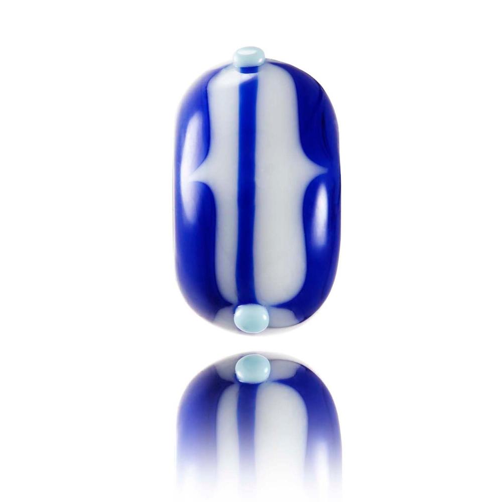 Royal blue and white striped glass bead for Ericeira in Portugal.