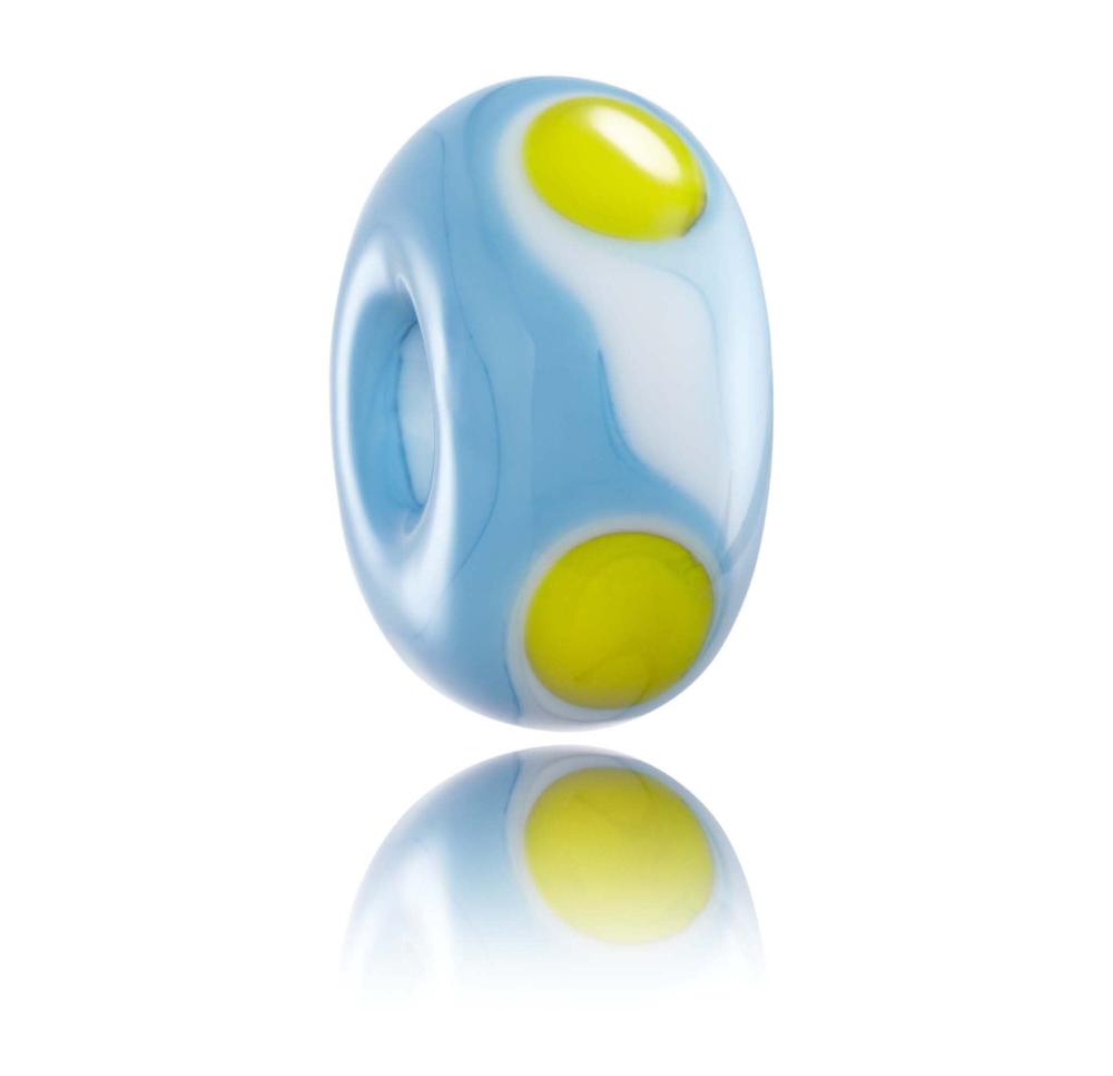 BLUE, white and yellow glass bead designed for Falmouth in Cornwall.