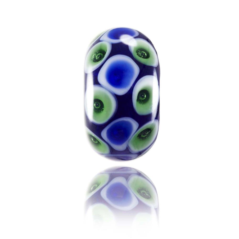 Blue and green spotted glass bead for Fitzroy in New Zealand.