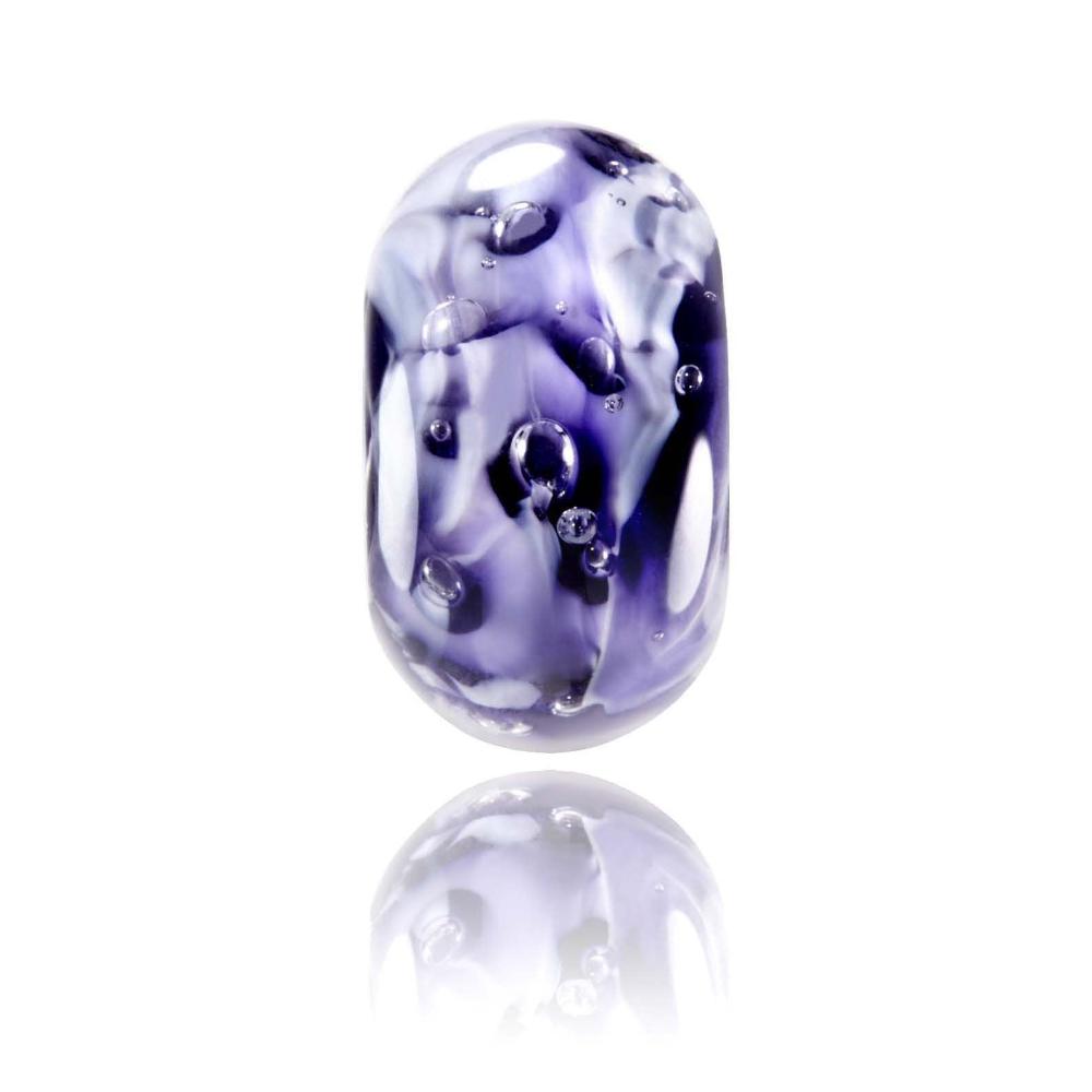 Purple swirling glass bead with bubbles inside the glass, representing Hayle in Cornwall.