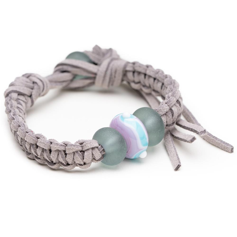 Grey  cord bracelet with glass beads designed for the Keep A breast charity