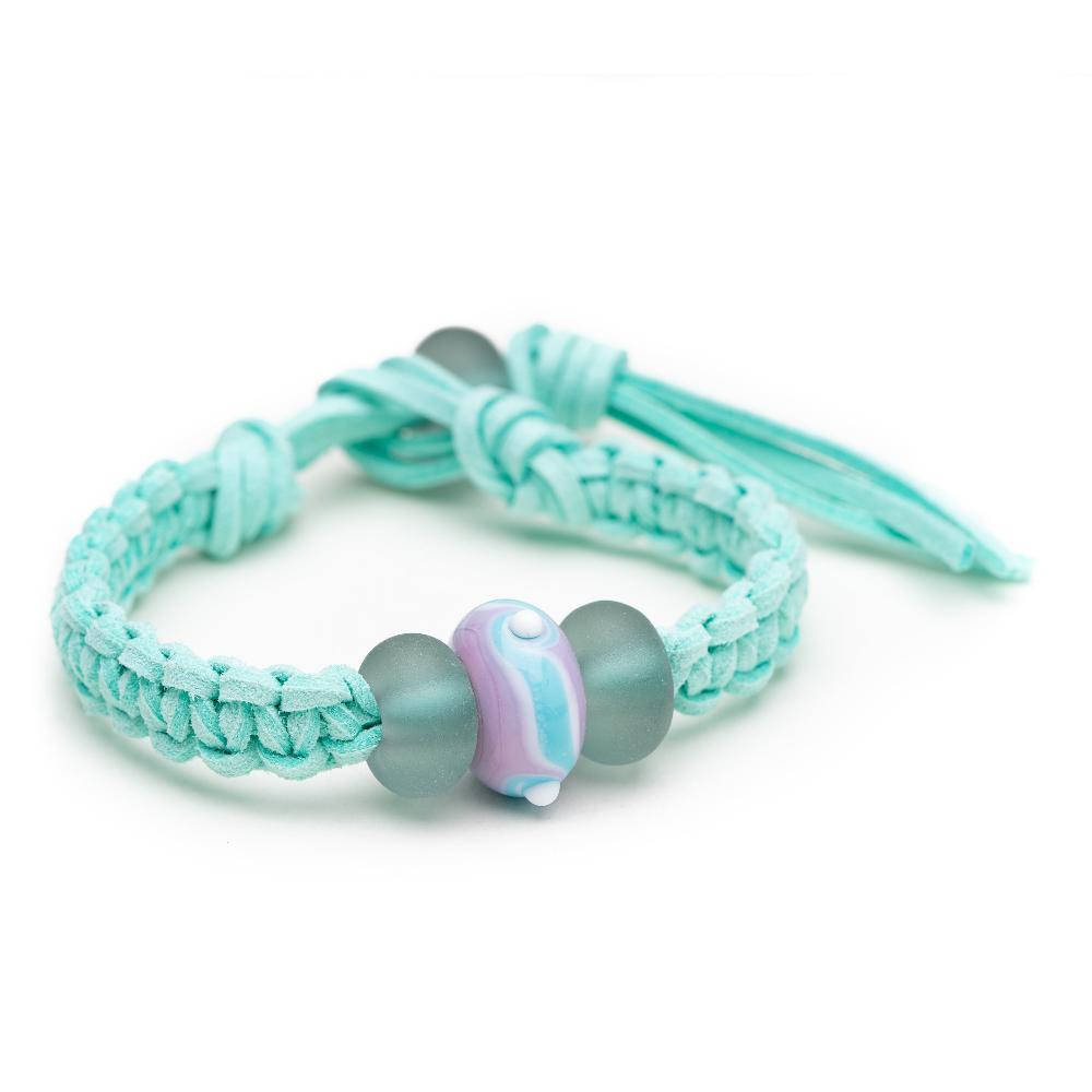 Mint cord bracelet with glass beads designed for the Keep A breast charity.