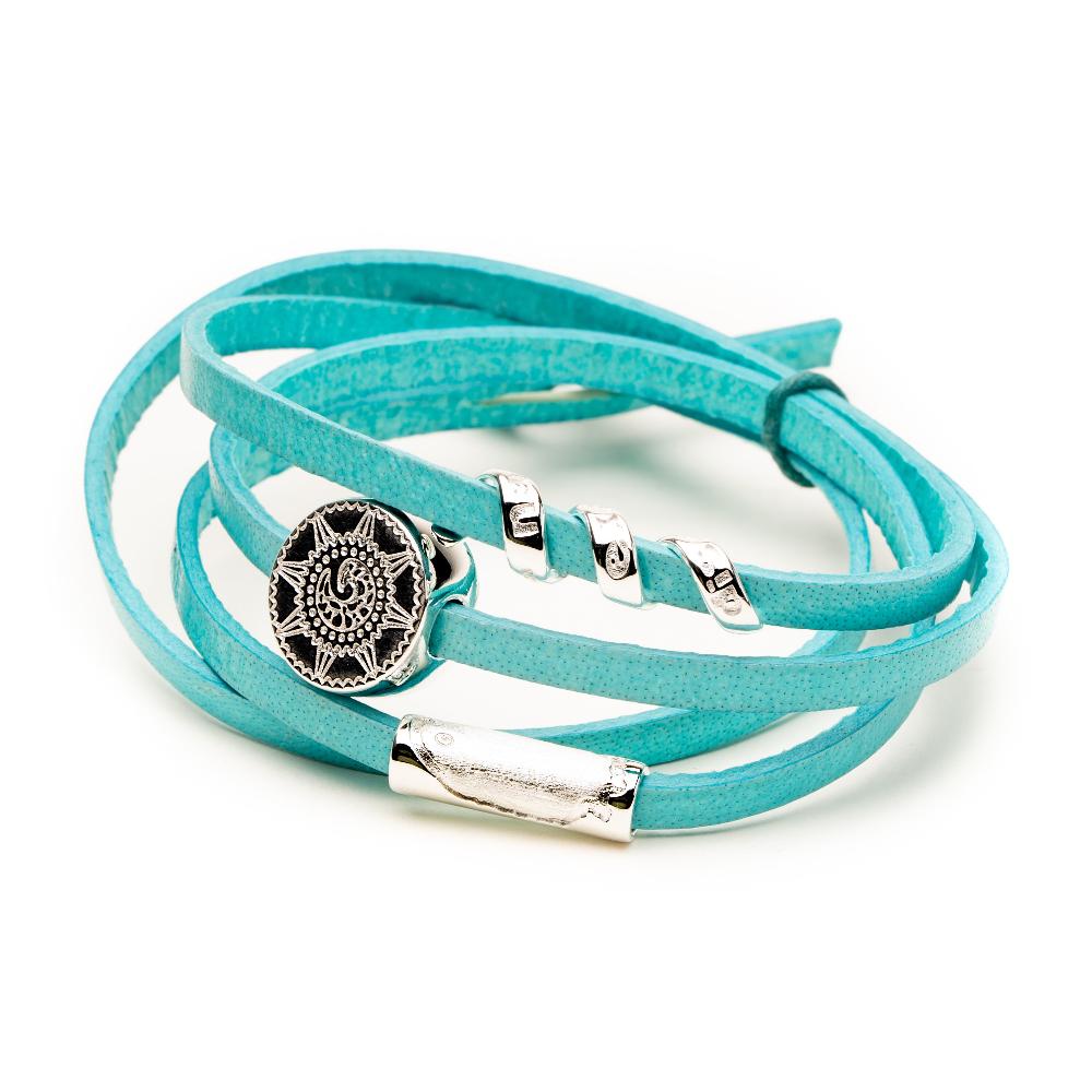 Turquoise and silver wrap bracelet.