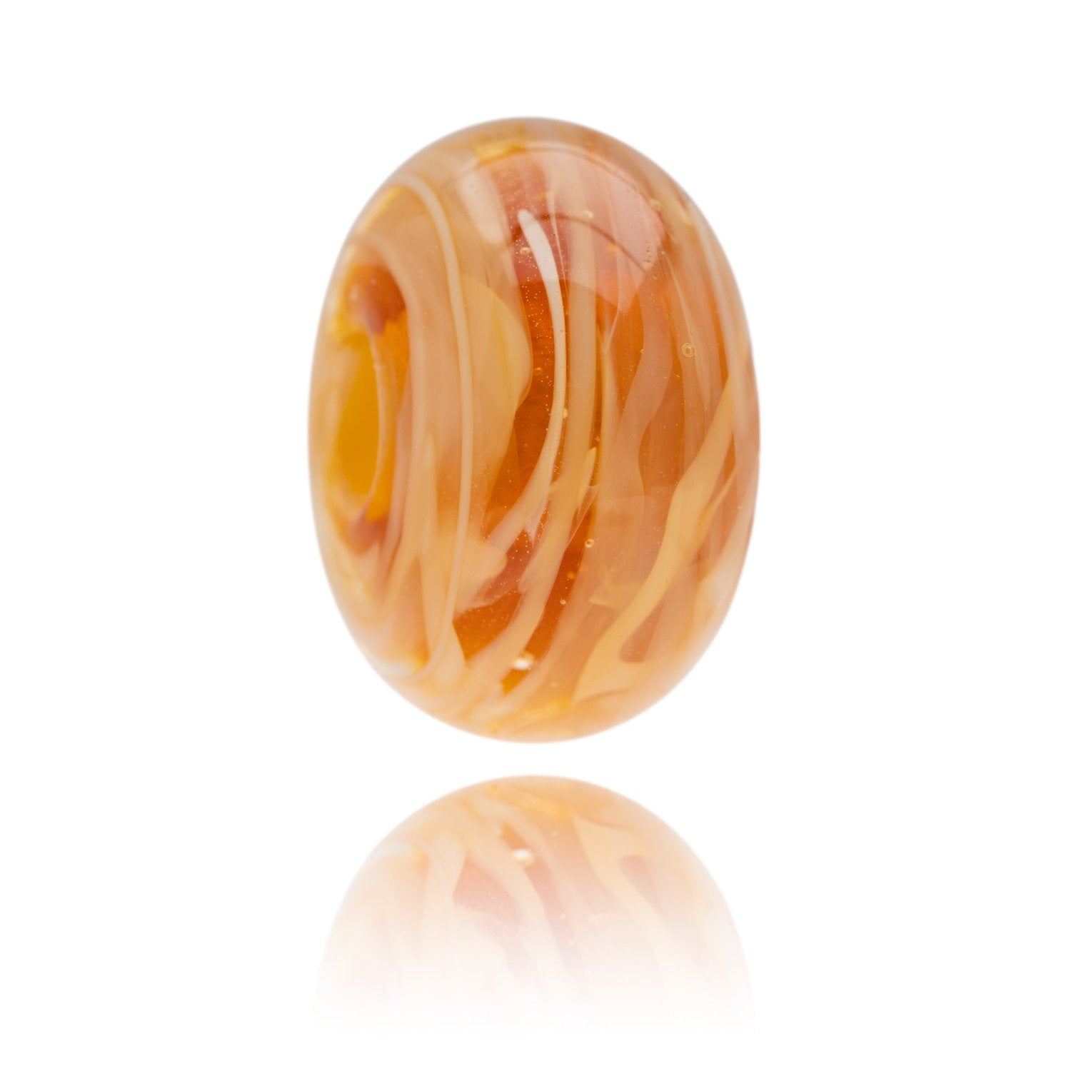 Orange swirling bead for North Landing Flamborough in Yorkshire.