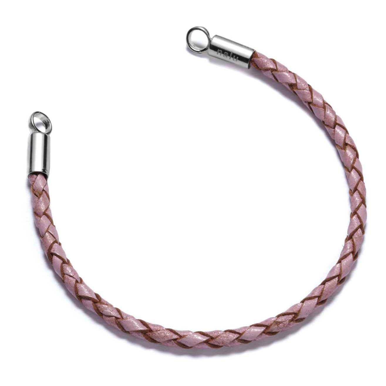 Pink Plaited Leather & Silver Bracelet