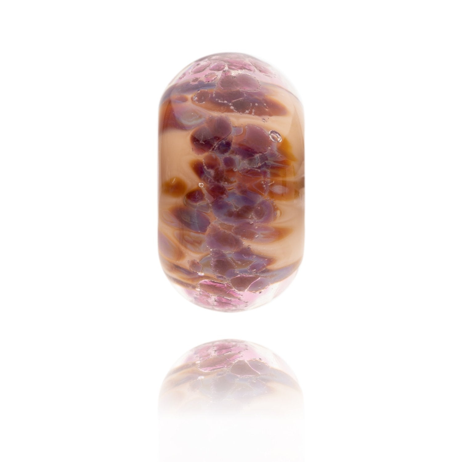 Brown and purple mottled glass bead representing the Peak District National Park in the UK.