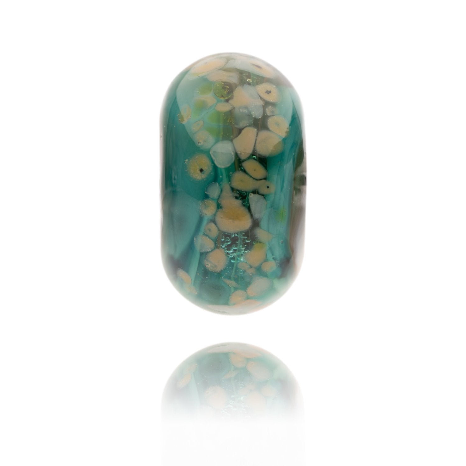 Dark green, brown and grey swirling glass bead with light brown speckles on the surface. Representing the Pembrokeshire Coast National Park in Wales.