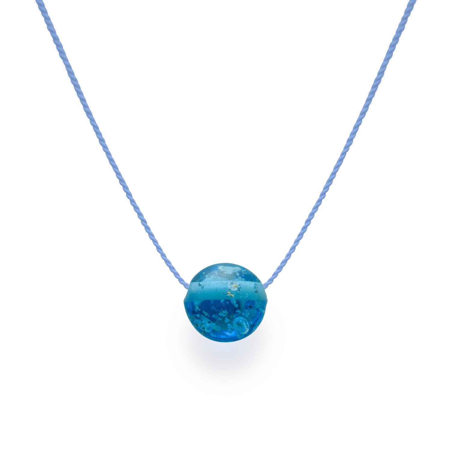 Blue glass sand pebble on silk cord necklace, sold for Surfers Against Sewage charity.