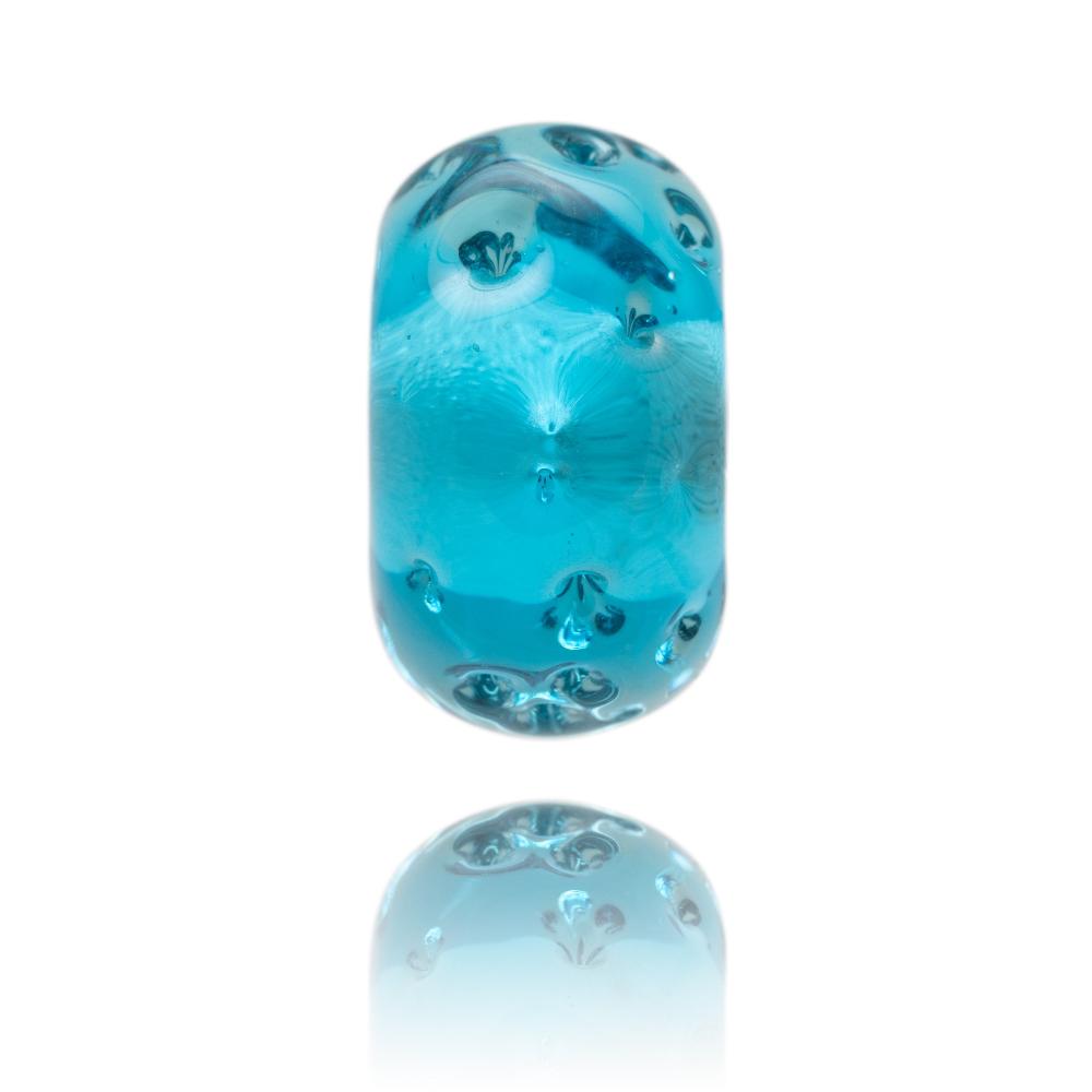 Watery turquoise transparent glass bead for East Portlemouth in South Devon, UK.