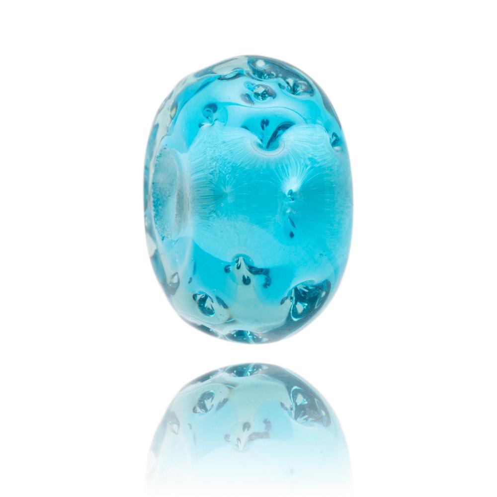 Watery turquoise transparent glass bead for East Portlemouth in South Devon, UK.