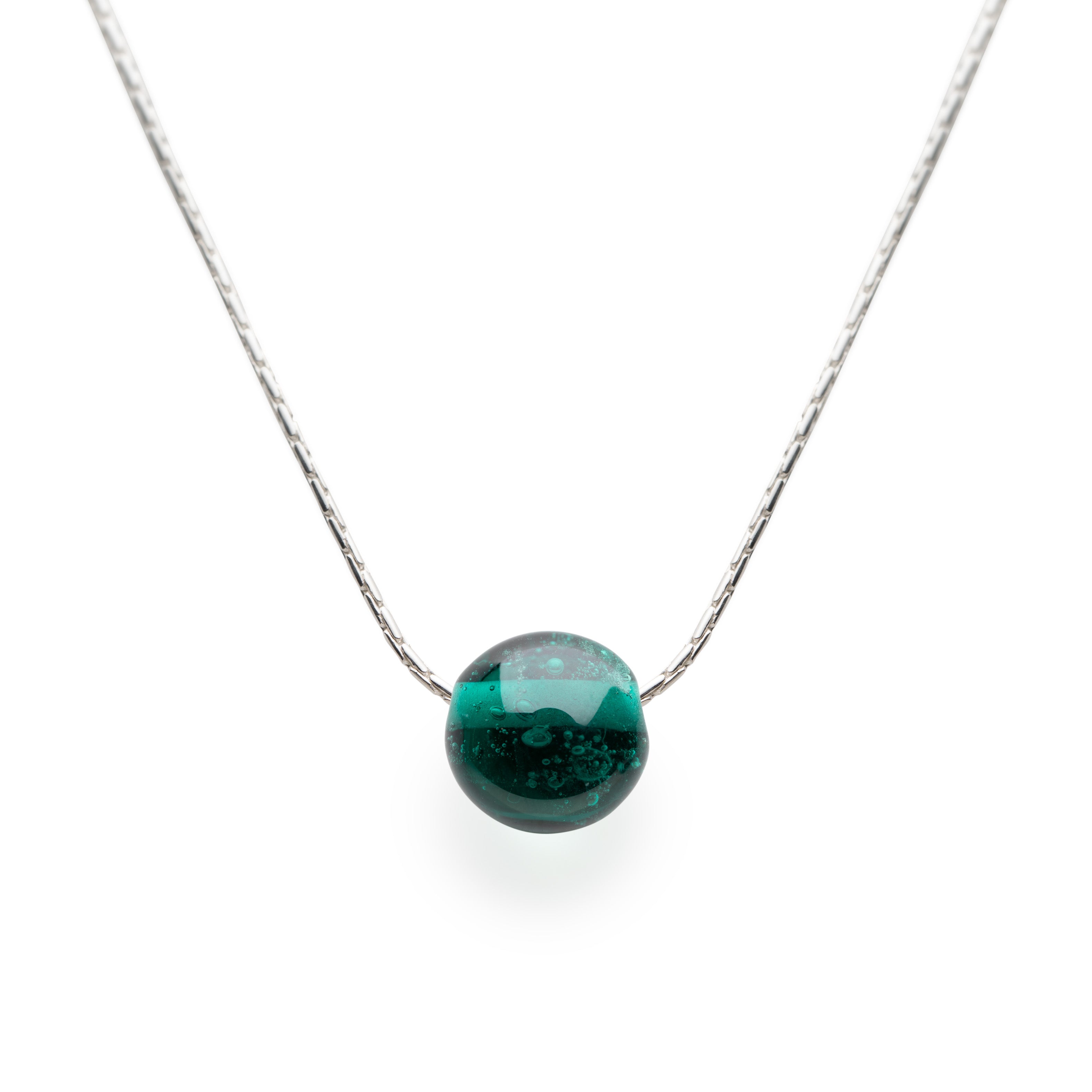 Silver Sand Pebble Necklace - Emerald