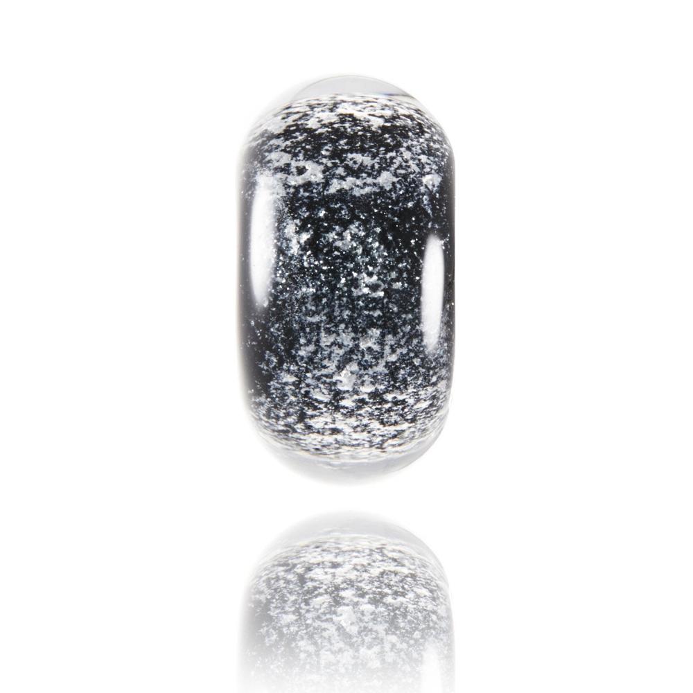 Black sparkly silver glass bead representing Meribel in France.