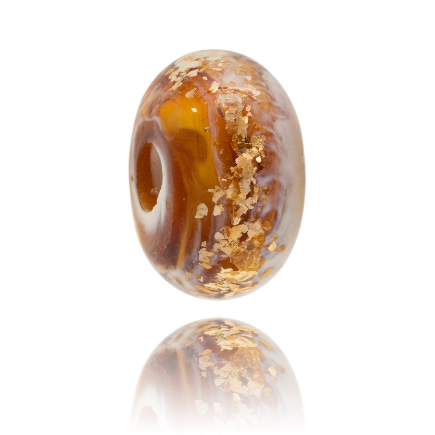 Amber, cream and gold glitter glass bead representing the Orkney Island in Scotland.