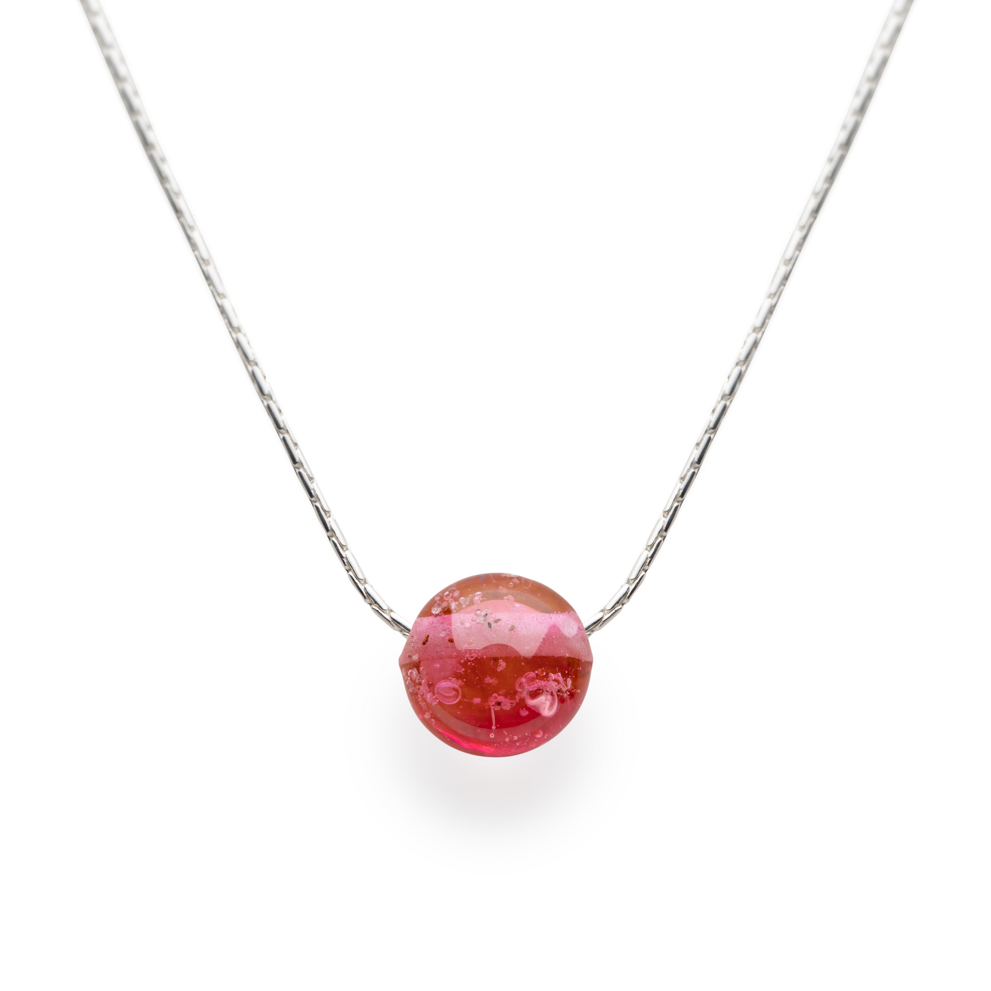 Silver Sand Pebble Necklace - Dark Pink